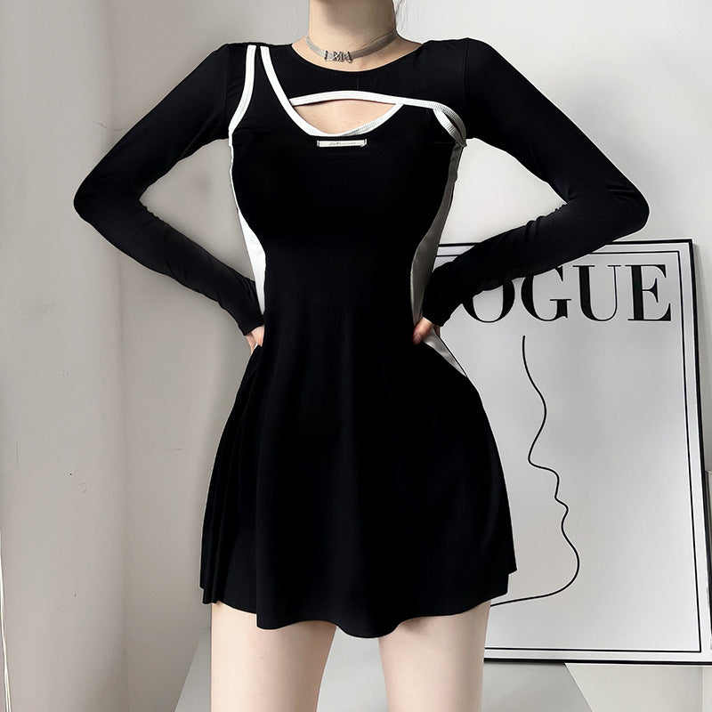 Swimming Suit Women's Summer Sexy Conservatively Conservatively Shaded Meat Slimming Long-sleeved Split Swimming Trunks Small Chest ins Hot Spring