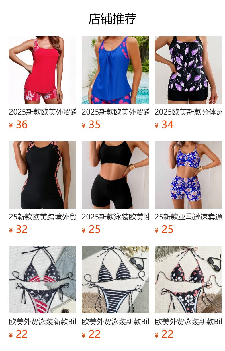 New Foreign Trade Swimwear Amazon Europe and the United States Cross-border Hot One-piece Three-layer Ruffled Slim Sexy Bikini
