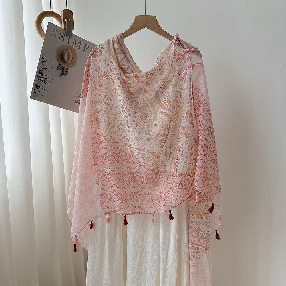 Antique Chinese Style Ethnic Style Scarf Summer Temperament Sunscreen Buckle Shawl Cardigan Decoration Travel Photograph