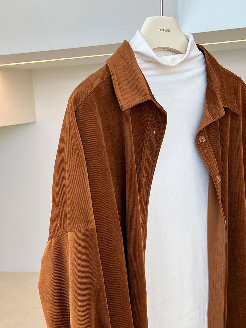 Lushi Japanese-Style Minimalist Thickened Brushed Corduroy Shirt for Women 2025 Autumn Inner Layering Base Shirt 3378