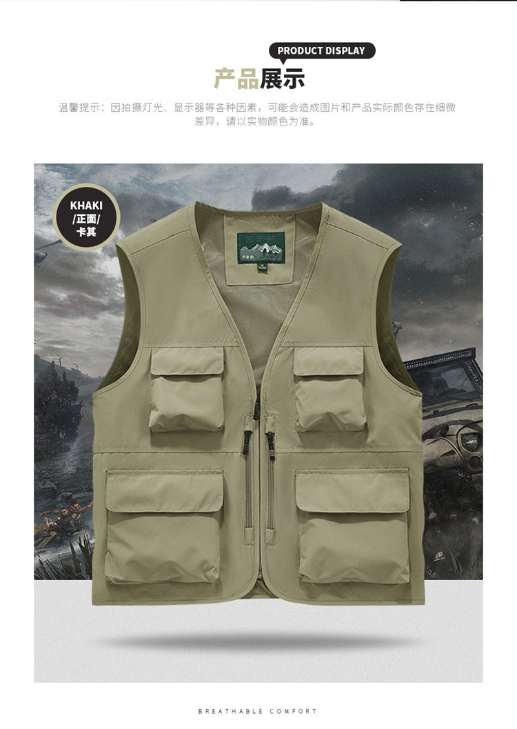 Outdoor Photographer Waterproof Vest Sleeveless Quick-drying Multi-pocket Quick-drying Fishing Vest Men's Thin Climbing Vest
