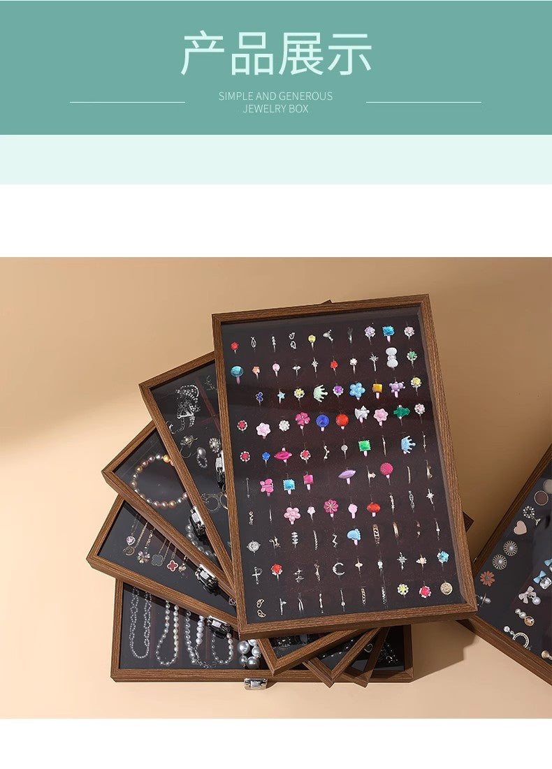 Walnut Grain Large Capacity Jewelry Storage Box Ring Earrings Necklace Jewelry Box Bracelet Jewelry Dustproof Display Box