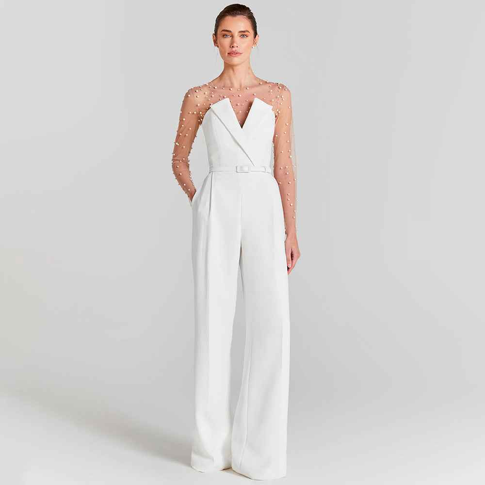 In Stock | White Bubble Bead Jumpsuit, Fashionable Casual Two-Piece Set, High-End European and American Women's Clothing, European and American Style.