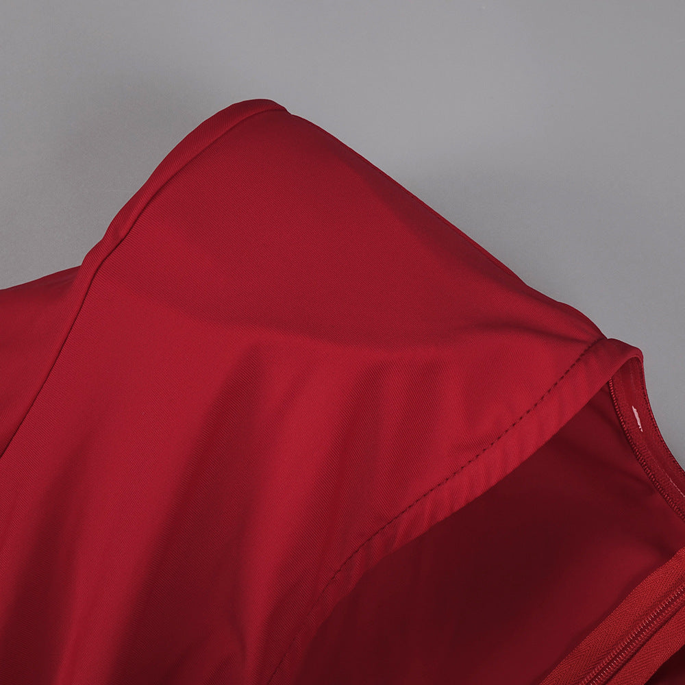 In Stock | New Cross-Border Long-Sleeve Ring-Neck European and American Women's Fashion V-Neck White and Red Long High-End Dress Wholesale.