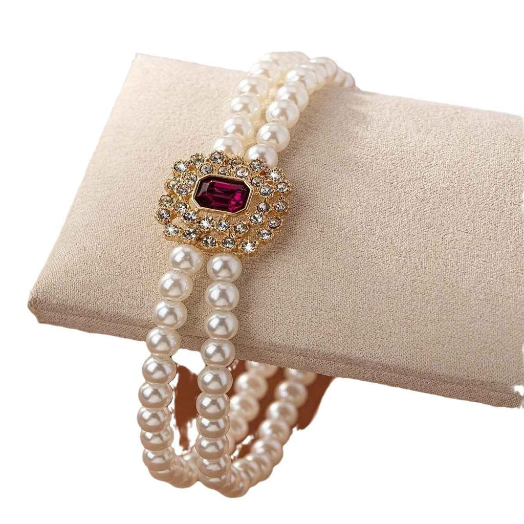 Foreign trade cross-border Europe and the United States high-grade double-layer imitation pearl bracelet temperament diamond-encrusted geometric ladies jewelry wholesale