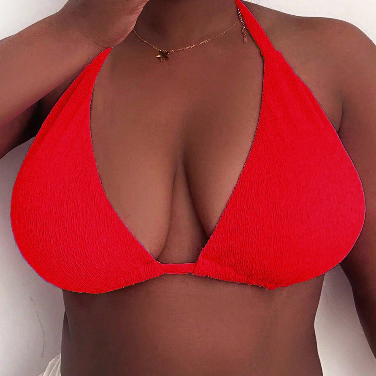 Amazon 2025 New European and American Style Halter Tie Large Size Swimsuit Women's Bikini Top Sexy Push-Up Swimwear