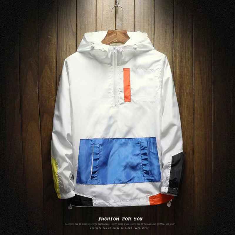 K-Style 2025 New Spring Men's Hooded Jacket Men's Color Matching Trendyy Loose Casual Pullover Baseball Uniform for Men