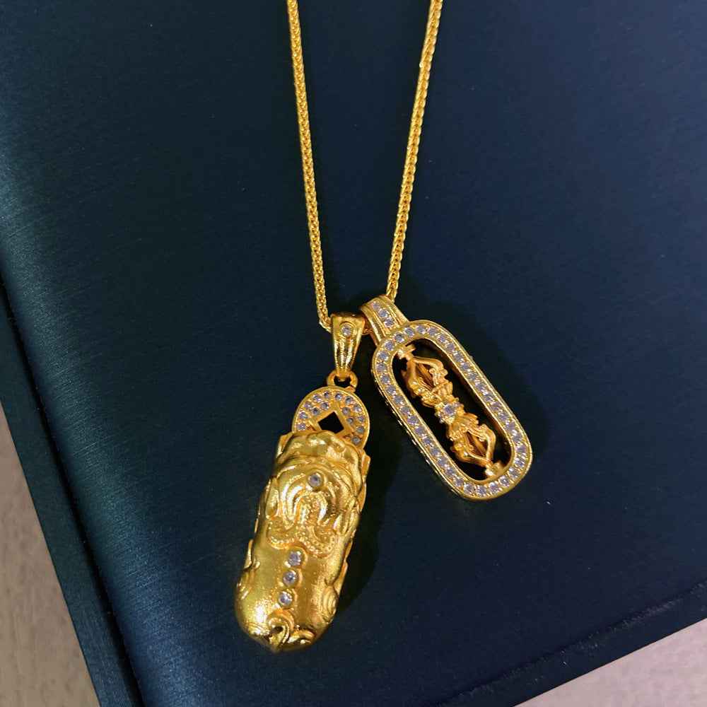 French Retro High-End Clavicle Chain with Diamond-Encrusted Rotating Double Gourd Stacked Chopard Chain Necklace for Women