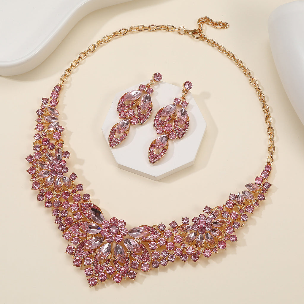 European and American cross-border retro necklace suit women's 2-Piece Set leaves flowers exaggerated luxury jewelry New Bride wedding accessories