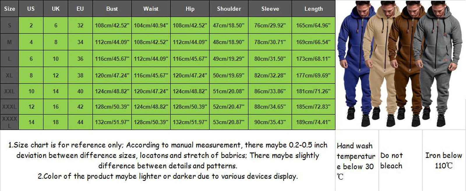 In-Stock New Foreign Trade Men's Hooded Fleece Jumpsuit Solid Color Casual Men's Suit Jumpsuit