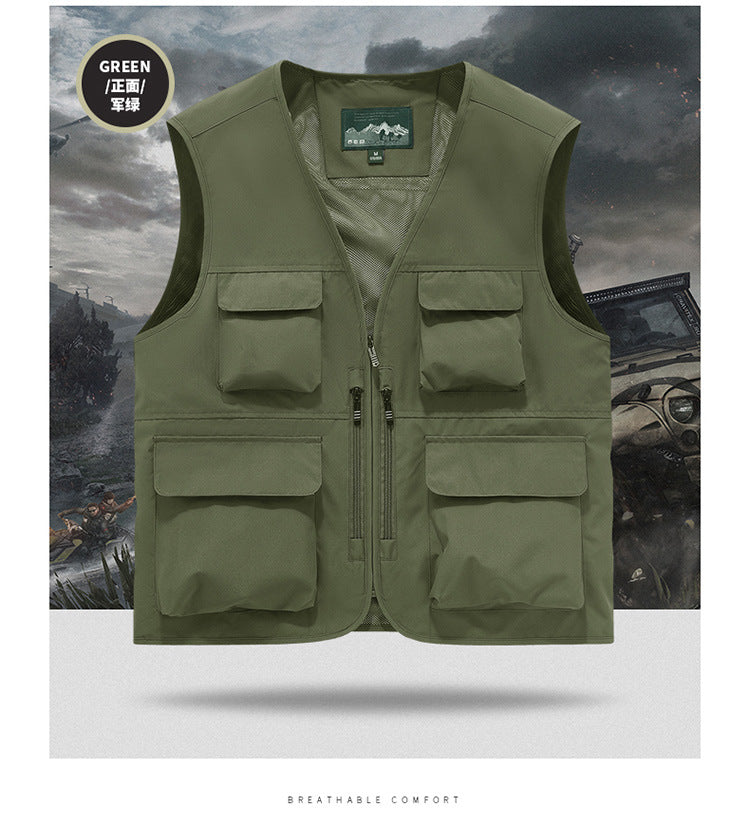 Outdoor Photographer Waterproof Vest Sleeveless Quick-drying Multi-pocket Quick-drying Fishing Vest Men's Thin Climbing Vest