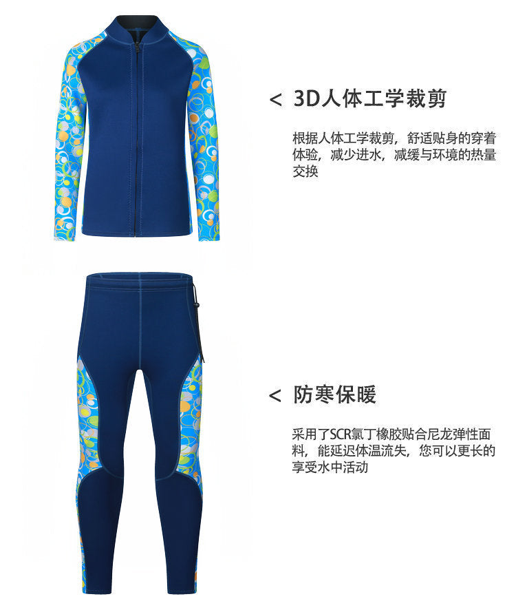 3mm Couple's Diving Wetsuit for Women, Two-Piece Long-Sleeve and Long Pants, Warm, Cold-Proof, Sun-Protective, Wet-Style Surfing, Snorkeling, and Swimming Suit