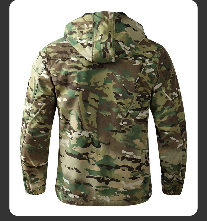 Outdoor assault clothing overalls suit men's spring and autumn elastic tooling labor protection clothing wear-resistant camouflage clothing hooded training clothing