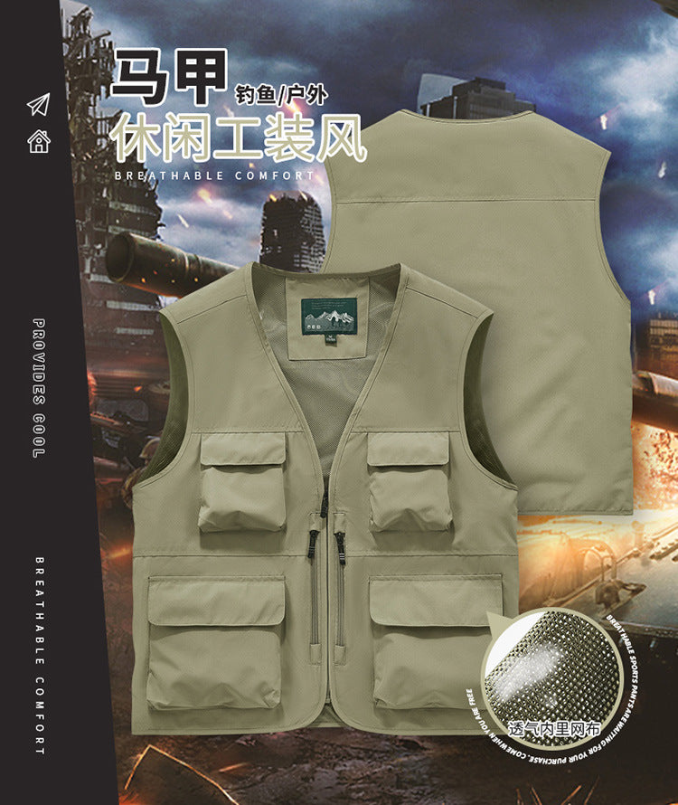 Outdoor Photographer Waterproof Vest Sleeveless Quick-drying Multi-pocket Quick-drying Fishing Vest Men's Thin Climbing Vest
