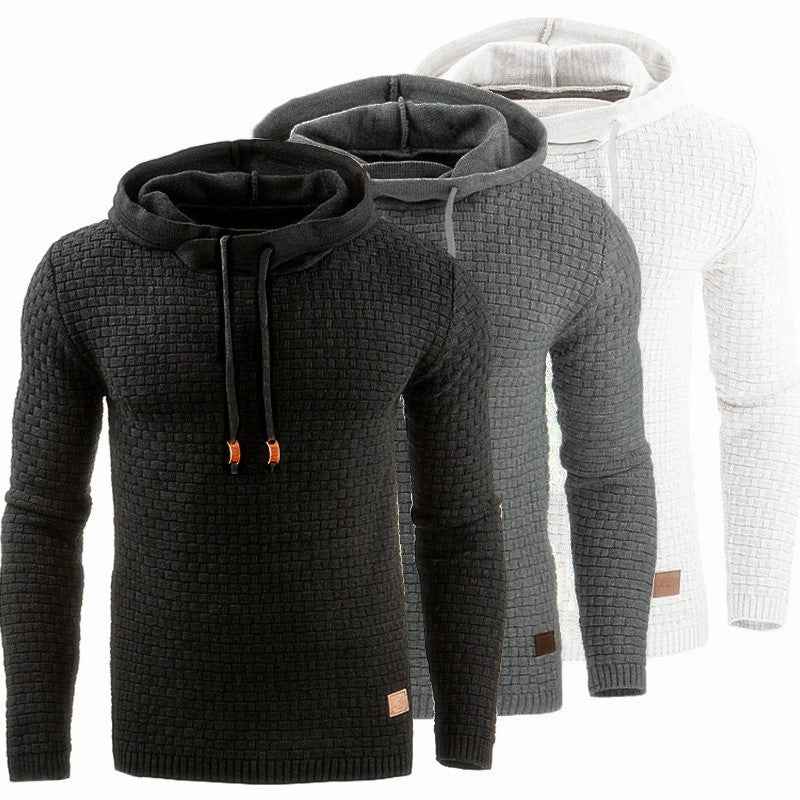 2018 autumn and winter new European and American men's jacquard sweater long sleeve hoodie warm color hooded sweatshirt jacket