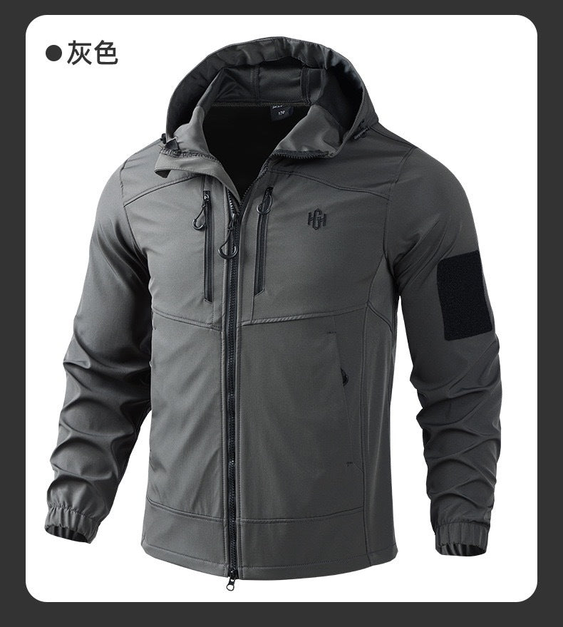 Outdoor assault clothing overalls suit men's spring and autumn elastic tooling labor protection clothing wear-resistant camouflage clothing hooded training clothing