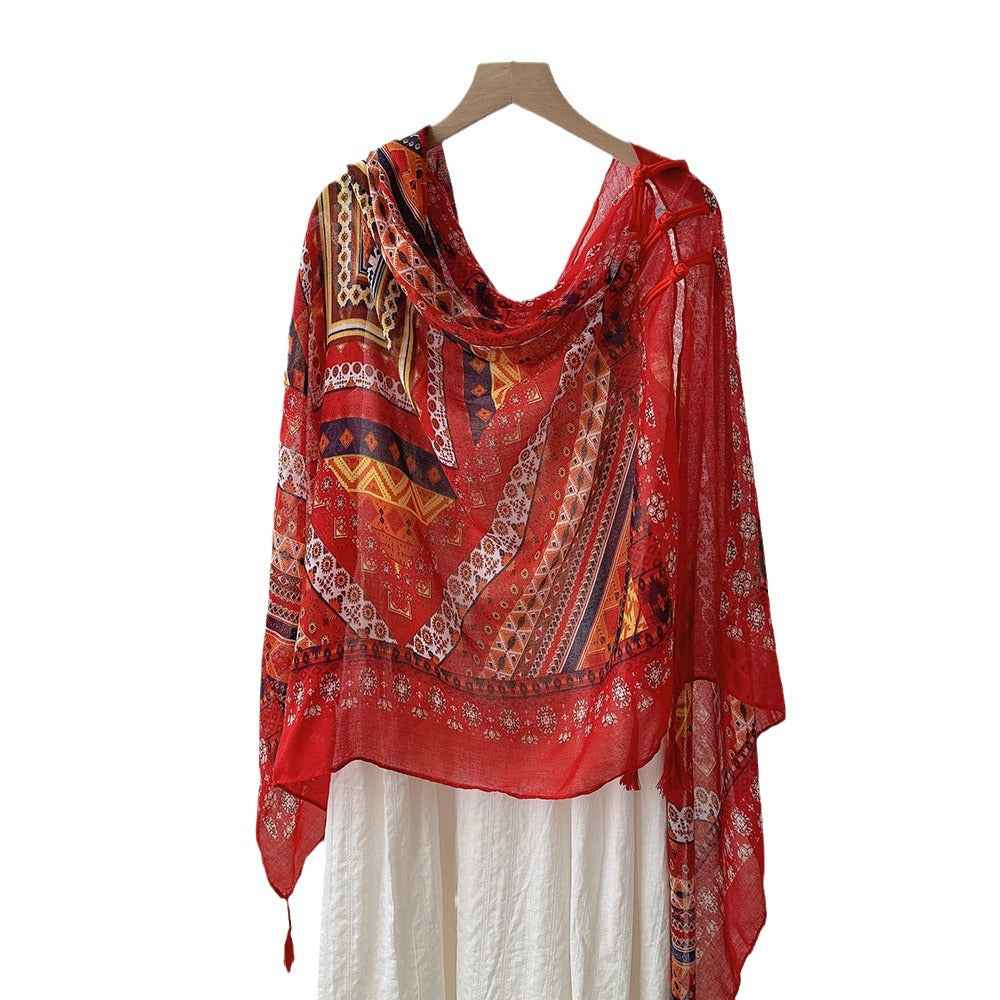 Antique Chinese Style Ethnic Style Scarf Summer Temperament Sunscreen Buckle Shawl Cardigan Decoration Travel Photograph
