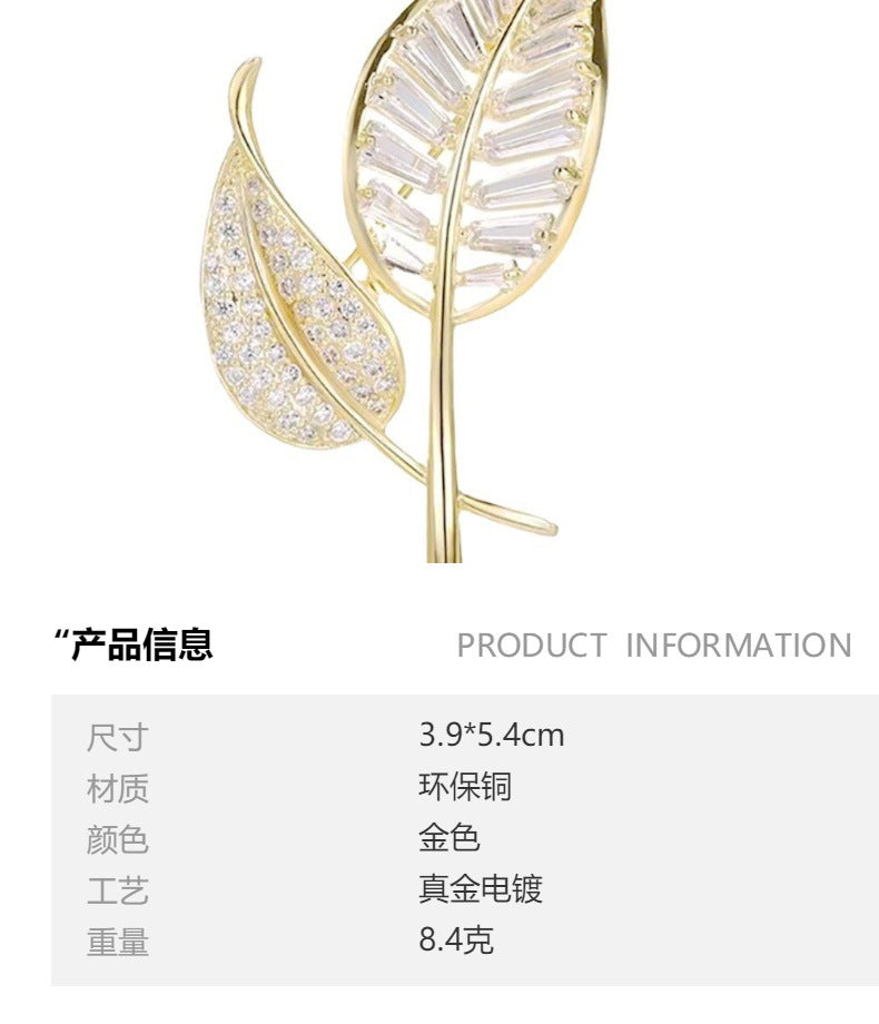 Hollow Leaves Brooch High-grade Sense Inlaid Zircon Corsage Accessories Collar All-match Light Luxury Clothing Accessories Pin