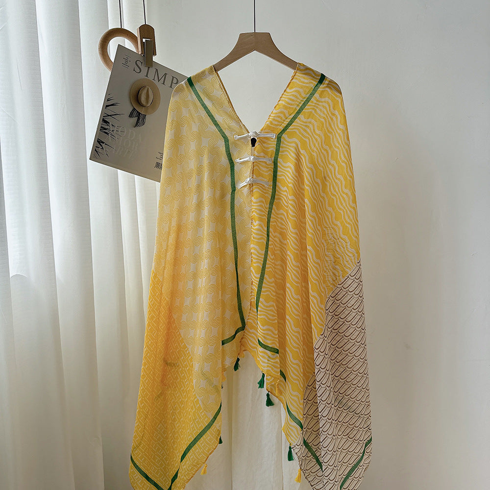 Antique Chinese Style Ethnic Style Scarf Summer Temperament Sunscreen Buckle Shawl Cardigan Decoration Travel Photograph