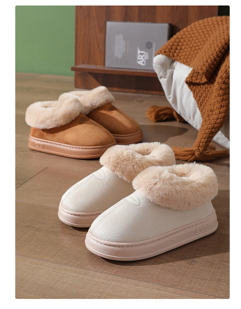 Winter Warm Short-tube Thick-soled Snow Boots for Women Couple Height-increasing fleece-lined Thickened Cotton Shoes for Interior and Exterior