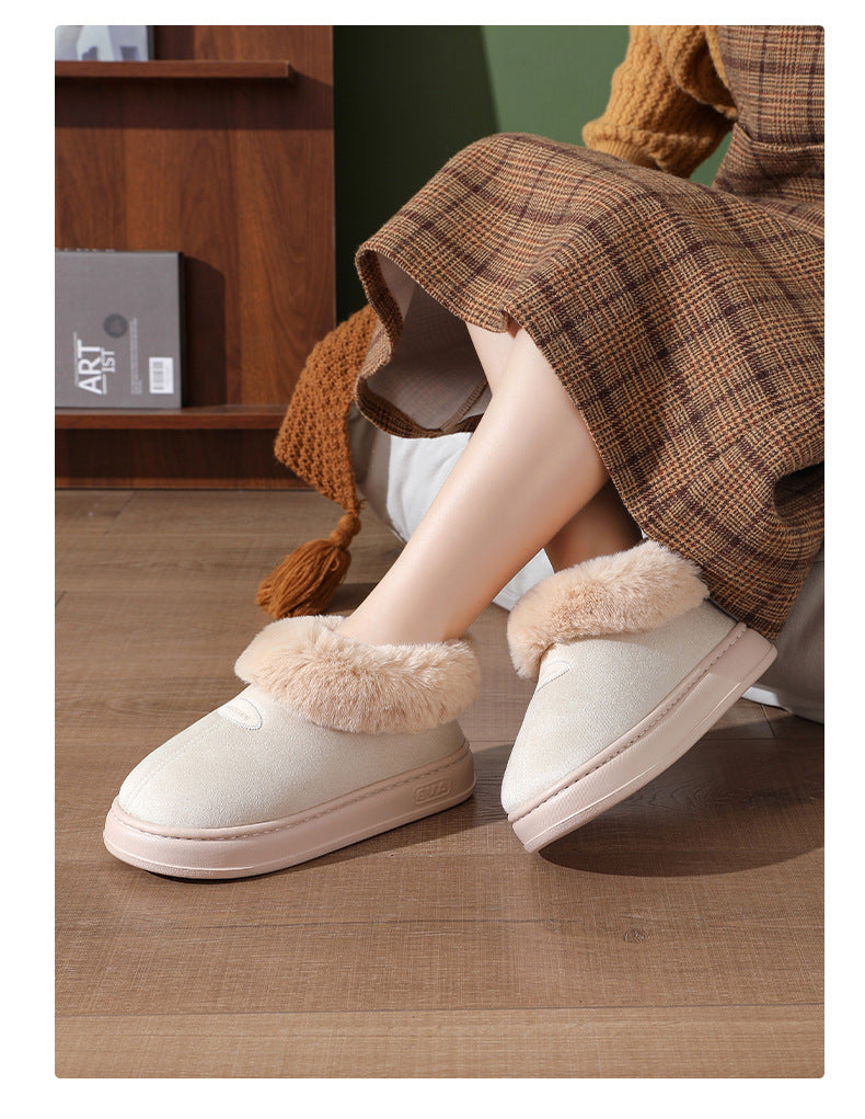 Winter Warm Short-tube Thick-soled Snow Boots for Women Couple Height-increasing fleece-lined Thickened Cotton Shoes for Interior and Exterior