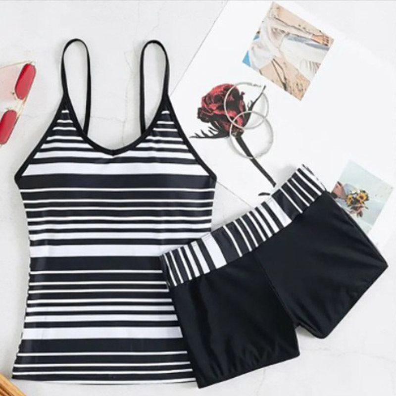 Huludao swimsuit new European and American tangini sling top boxer striped shorts Conservative split swimsuit