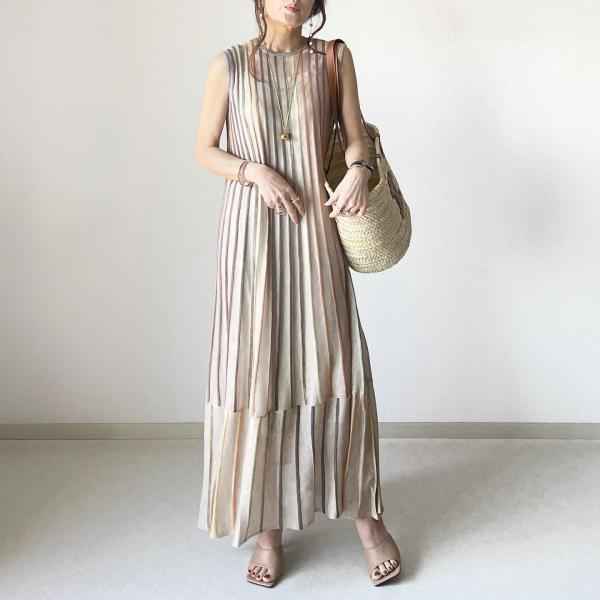 In-Stock Japanese Style 2026 Summer New Striped Color-Blocked Knitted Sleeveless Round-Neck Jacquard Knit Dress