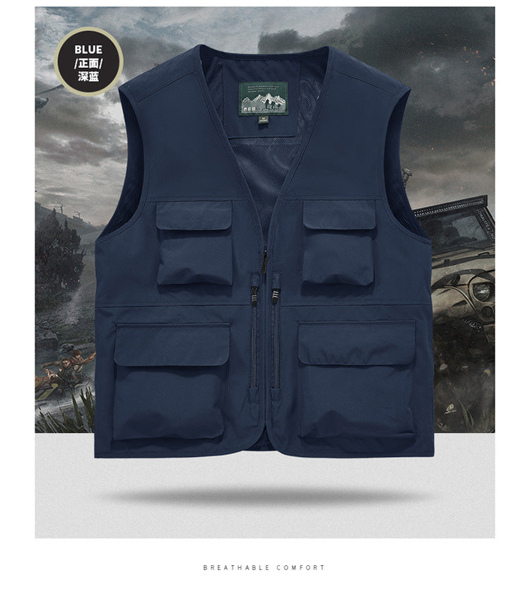 Outdoor Photographer Waterproof Vest Sleeveless Quick-drying Multi-pocket Quick-drying Fishing Vest Men's Thin Climbing Vest