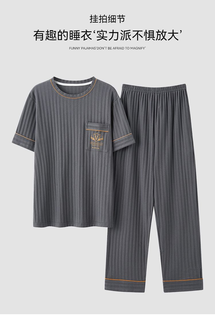 Zhuojia plus size Pajamas Men's Summer Plus Weight Increase Short-sleeved Pants Loose Cardigan Home Wear Men's 220kg