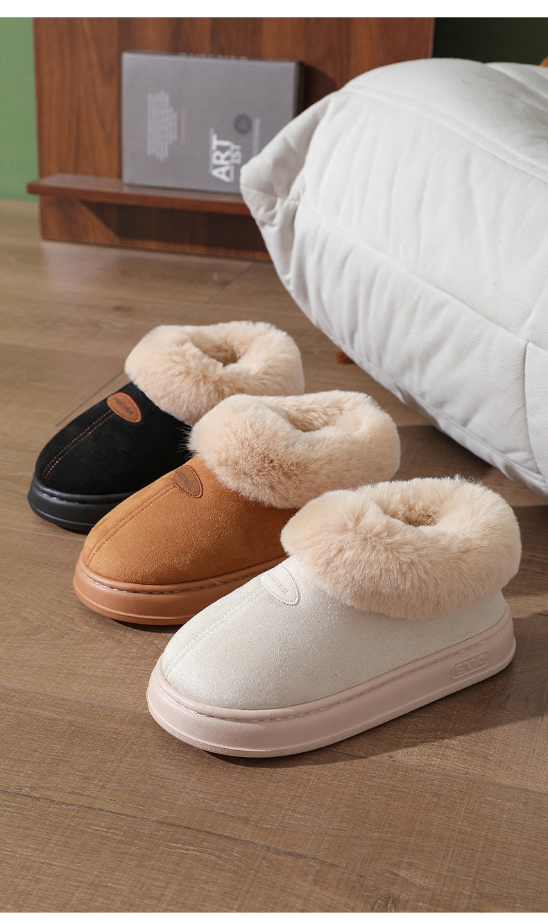 Winter Warm Short-tube Thick-soled Snow Boots for Women Couple Height-increasing fleece-lined Thickened Cotton Shoes for Interior and Exterior