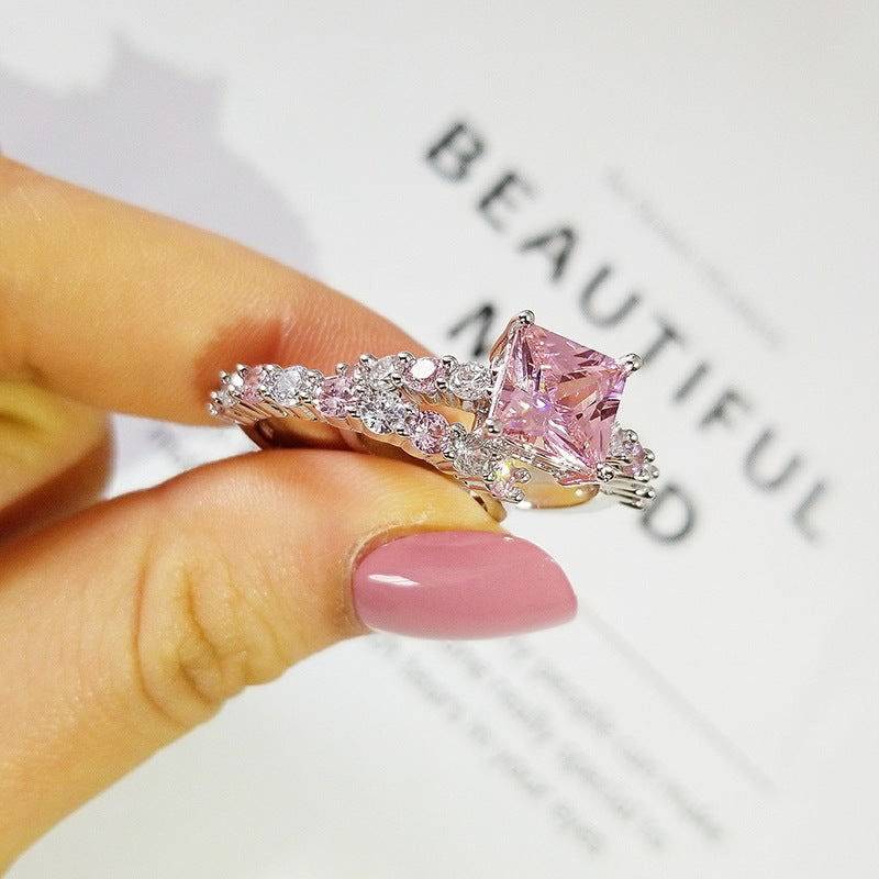 European and American AliExpress orders cross-border creative square geometric pink diamond ring ring factory direct r5173