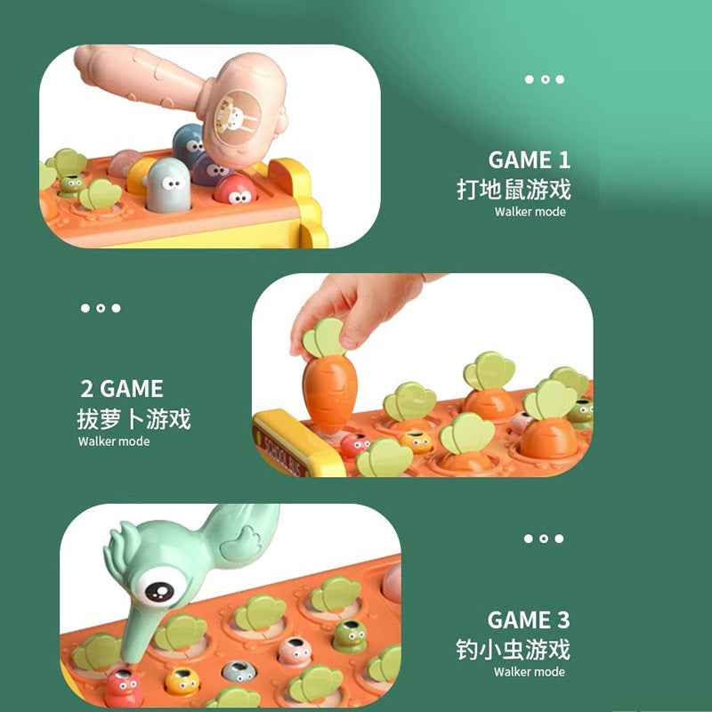 Infant early education puzzle multi-functional mole-beating and radish-pulling game six-sided bus knocking piano for 1-3 years old baby