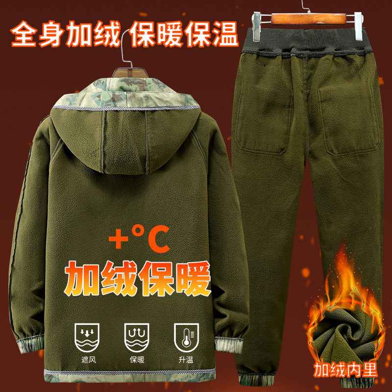 Autumn and Winter fleece-lined Work Clothes suit Men's Thickened Wear-Resistant Dirty-Resistant Labor Protection Mesh Warm-Keeping Tooling Outdoor Jacket