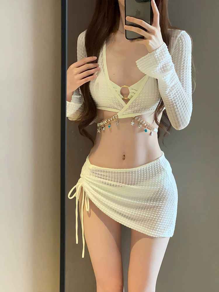 2025 New High-End Swimsuit Women's Split Bikini Four-Piece Bikini Sexy Long-Sleeved Sun Protection Hot Spring