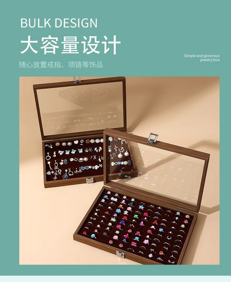 Walnut Grain Large Capacity Jewelry Storage Box Ring Earrings Necklace Jewelry Box Bracelet Jewelry Dustproof Display Box