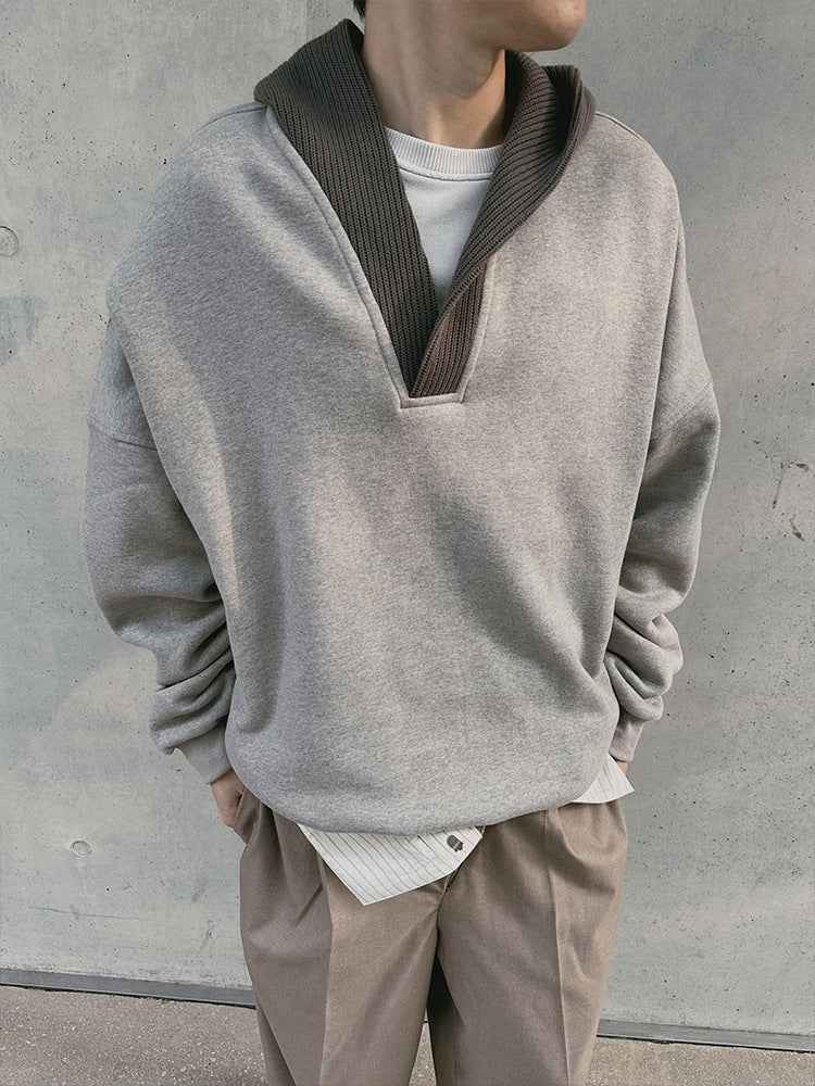 cleanfit Grey Sweatshirt Men's Hooded Autumn and Winter Wool Stitching Design Niche Loose Casual Jacket