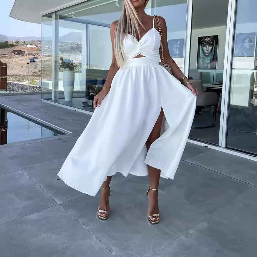 Europe and the United States cross-border foreign trade new women's Amazon suspenders V-neck large pendulum dress slim-fit backless mid-length dress