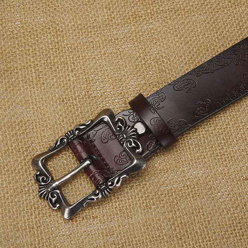 Cross-border European and American Women's Retro Belt Embossed Pattern Pin Buckle Belt Women's Ins Style All-match Simple Casual Pants Belt