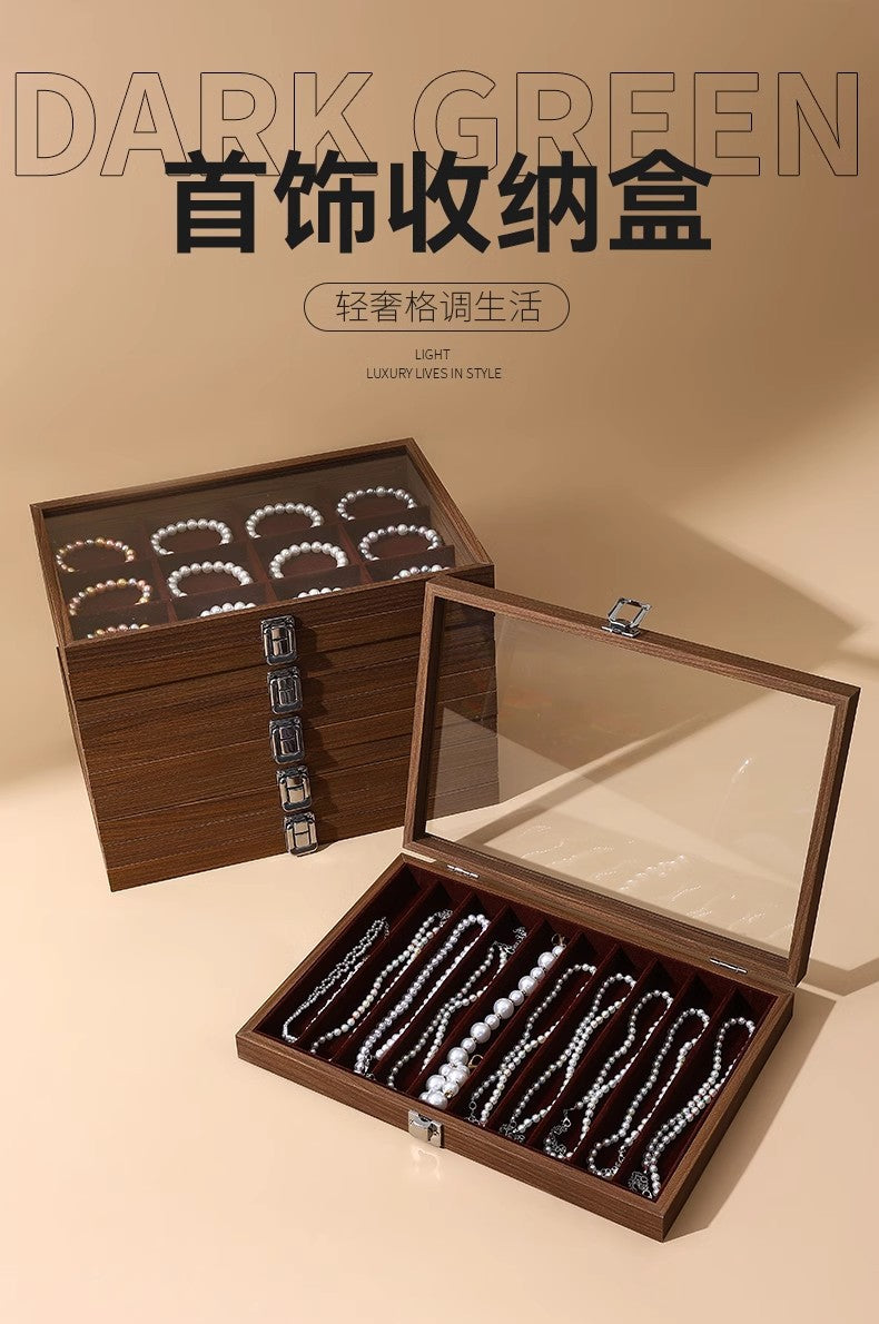 Walnut Grain Large Capacity Jewelry Storage Box Ring Earrings Necklace Jewelry Box Bracelet Jewelry Dustproof Display Box
