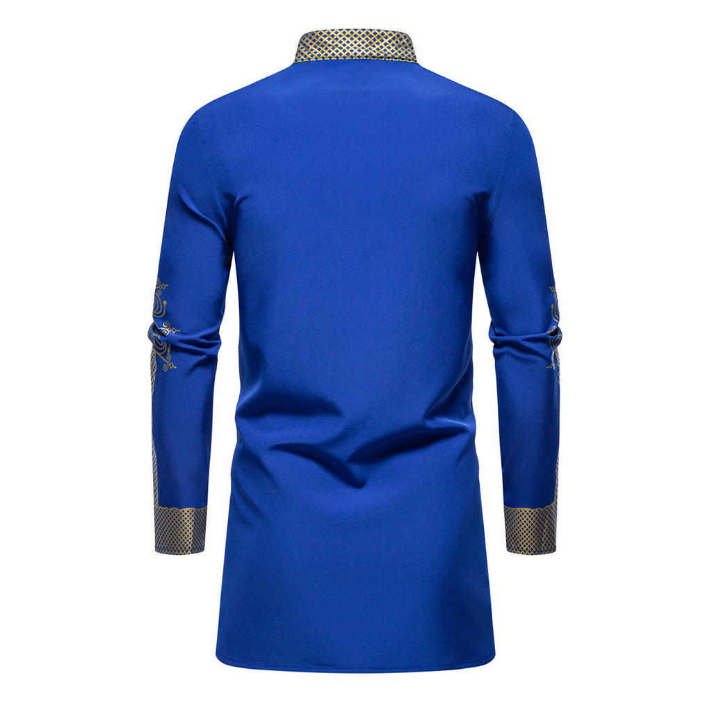 Cross-Border European and American Men's Fashion New Style Robe with Gold Stamping Print Men's Casual Suit Long-Sleeve Shirt and Long Pants for Men