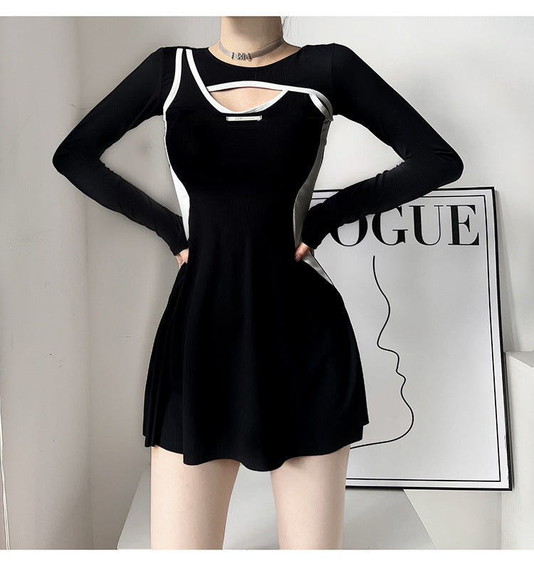 Swimming Suit Women's Summer Sexy Conservatively Conservatively Shaded Meat Slimming Long-sleeved Split Swimming Trunks Small Chest ins Hot Spring