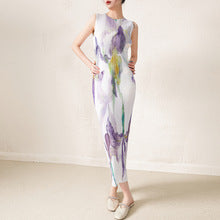 Retro Pleated Fashion Floral Suit Autumn and Winter New Miyake Elastic Top Waist Design Skirt Two-Piece Set