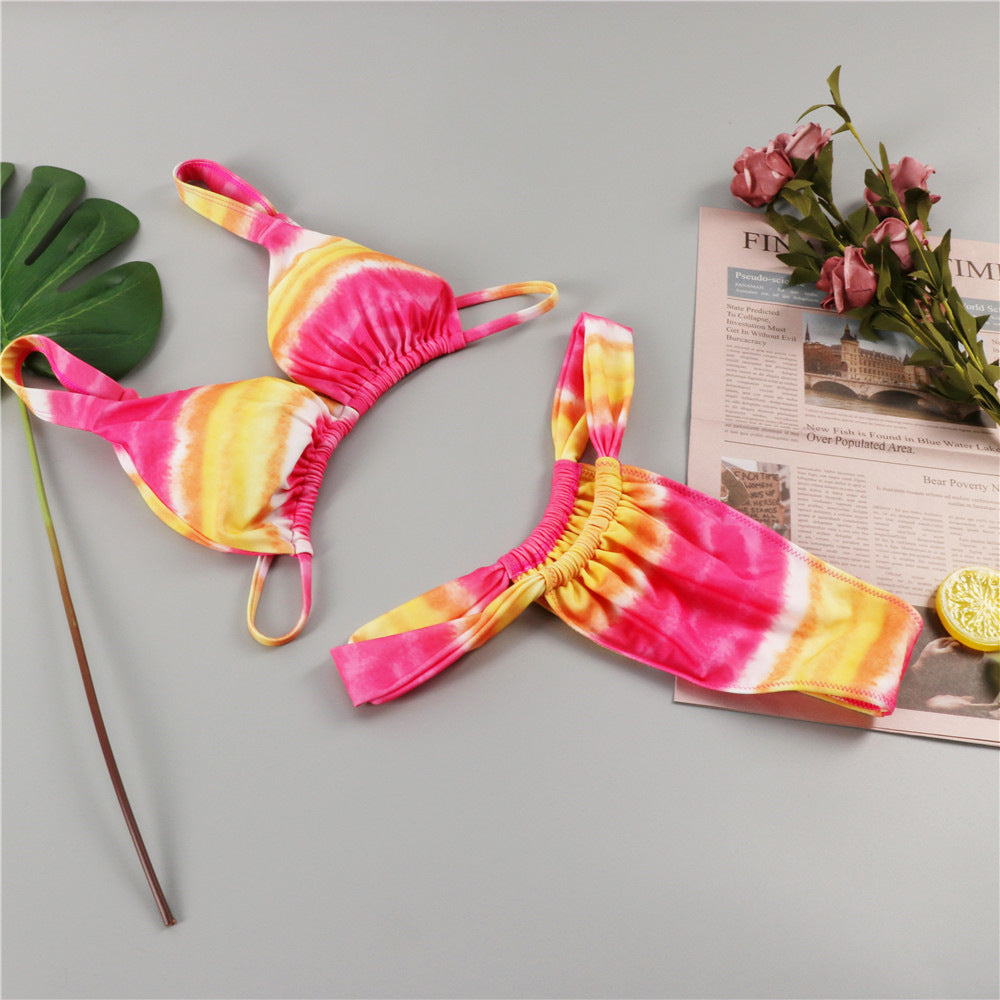 2023 European and American new Bikini tie-dye split swimsuit sexy women's swimsuit in stock wholesale AliExpress Bikini