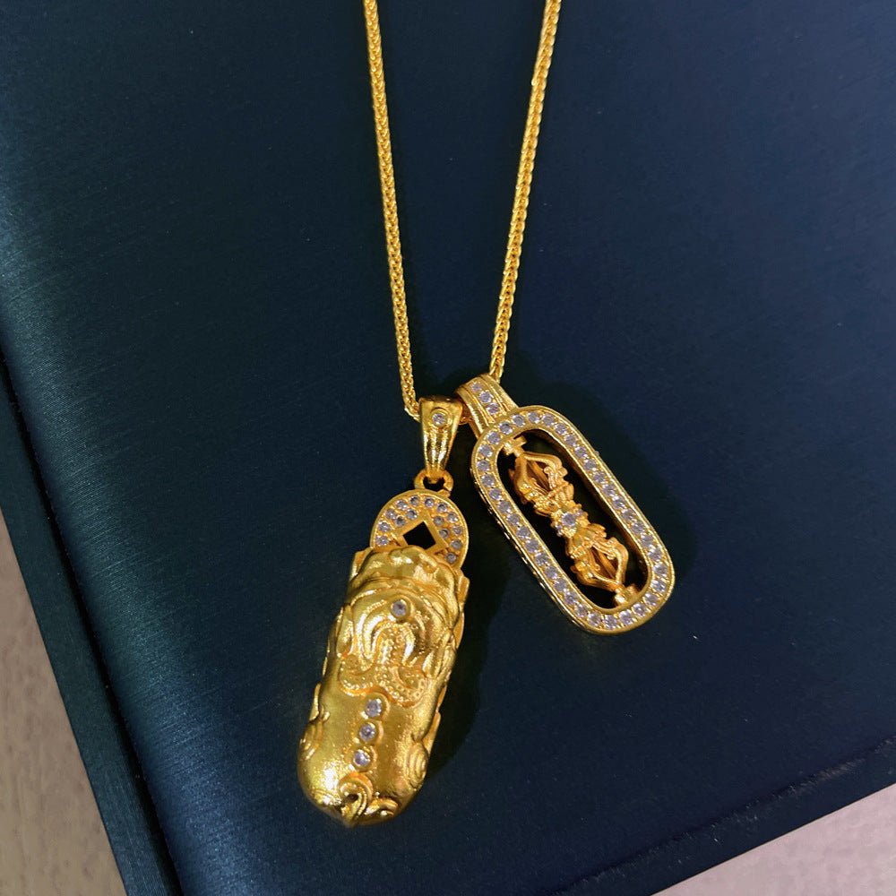 French Retro High-End Clavicle Chain with Diamond-Encrusted Rotating Double Gourd Stacked Chopard Chain Necklace for Women