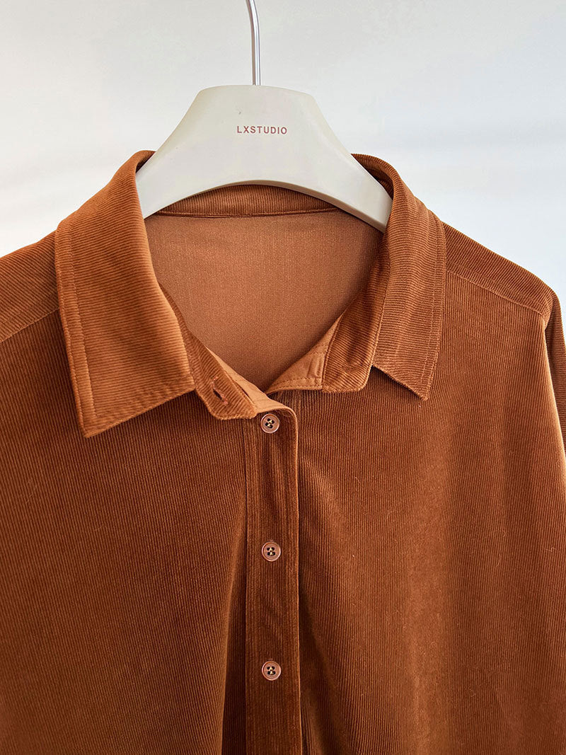 Lushi Japanese-Style Minimalist Thickened Brushed Corduroy Shirt for Women 2025 Autumn Inner Layering Base Shirt 3378
