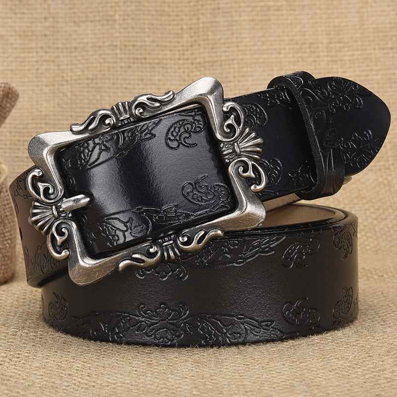 Cross-border European and American Women's Retro Belt Embossed Pattern Pin Buckle Belt Women's Ins Style All-match Simple Casual Pants Belt