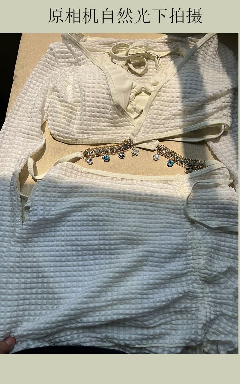 2025 New High-End Swimsuit Women's Split Bikini Four-Piece Bikini Sexy Long-Sleeved Sun Protection Hot Spring