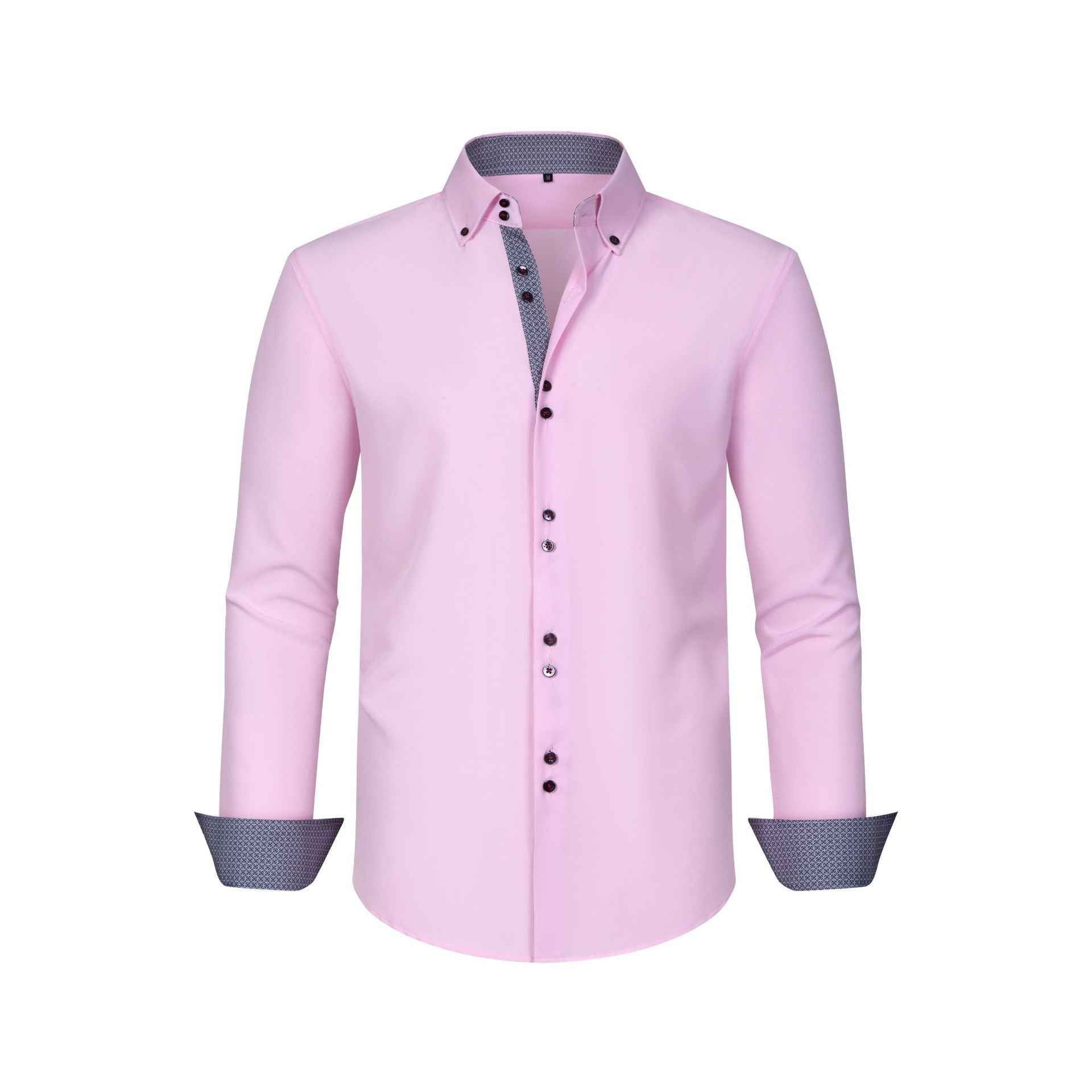 Cross-Border Four-Way Stretch Men's Shirt Polka Dot Color Matching Design Double-Breasted Shirt Men's Amazon Hot Style