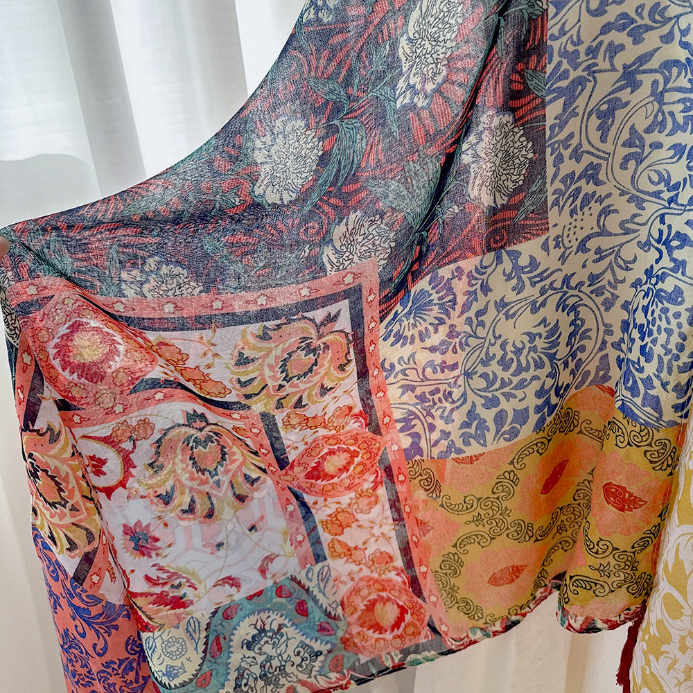 Antique Chinese Style Ethnic Style Scarf Summer Temperament Sunscreen Buckle Shawl Cardigan Decoration Travel Photograph