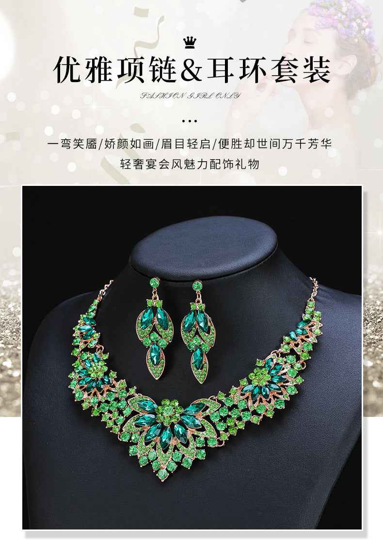 European and American cross-border retro necklace suit women's 2-Piece Set leaves flowers exaggerated luxury jewelry New Bride wedding accessories